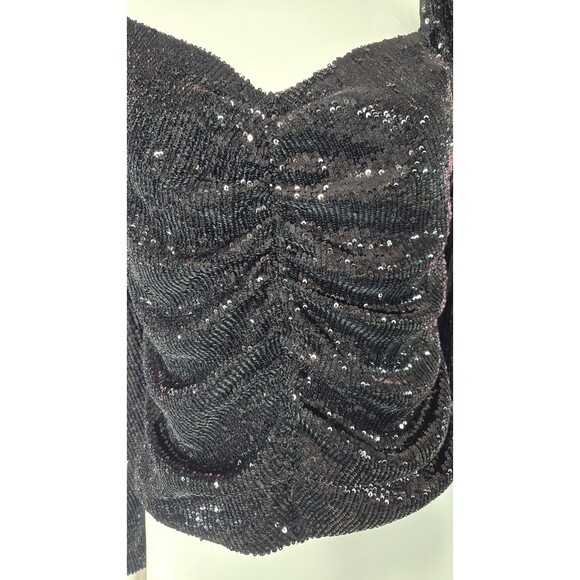 Express Black Sequin Rouched Stretch Evening Blouse Size Large - Picture 5 of 16